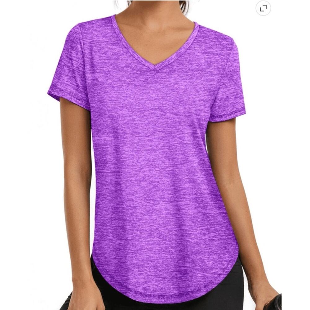 NWT ~ Purple Workout Shirt V-Neck Quick Dry Athletic Loose Gym Running Top ~ MED